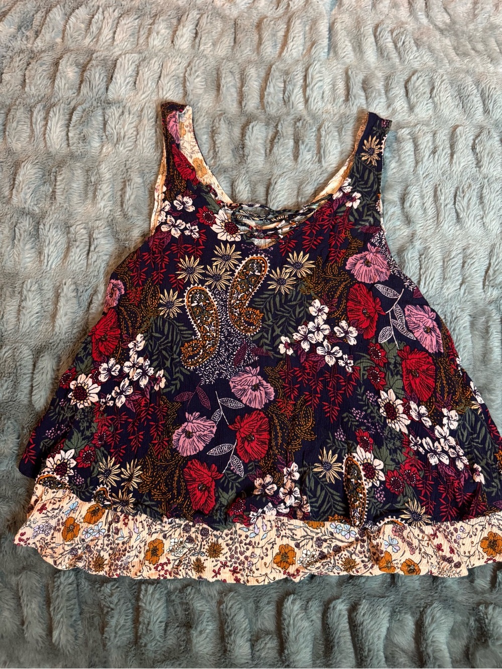 love, Fire Navy Floral Tank Top with Pink & Red Blooms